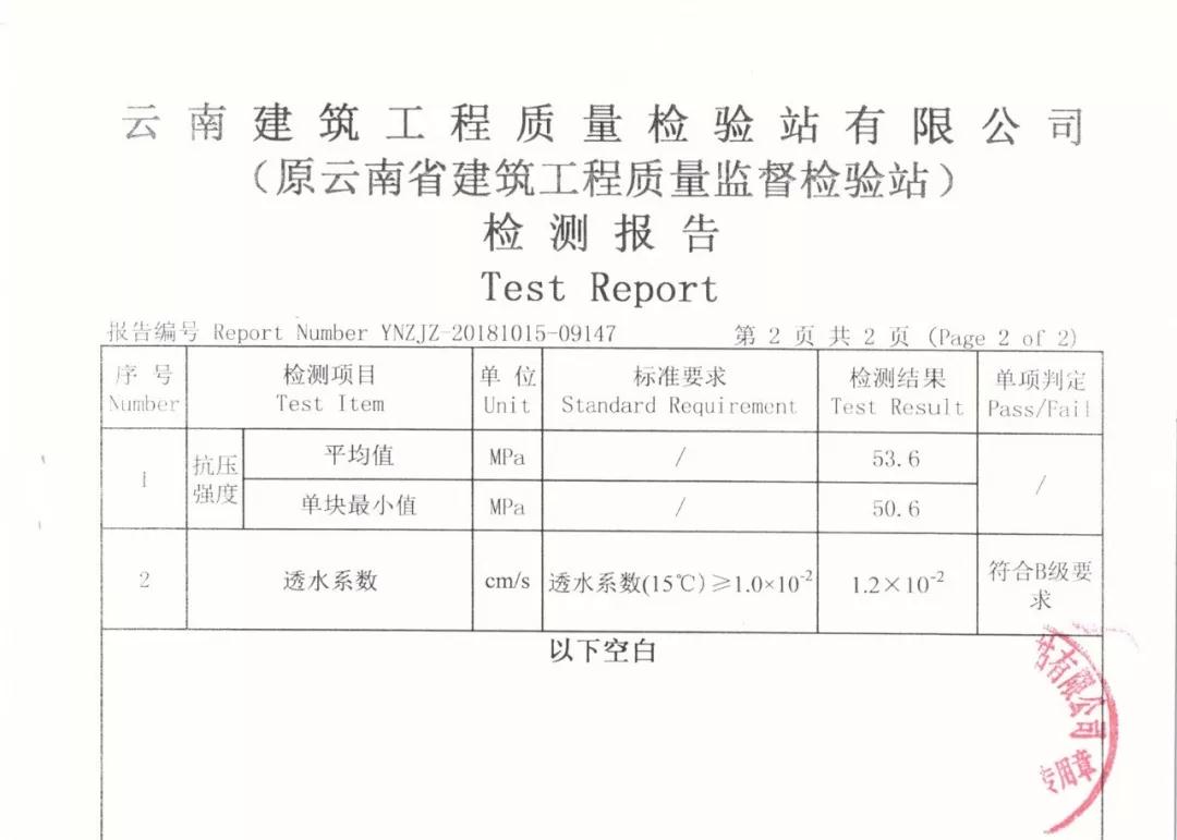 高強(qiáng)高透水性透水磚檢測報(bào)告